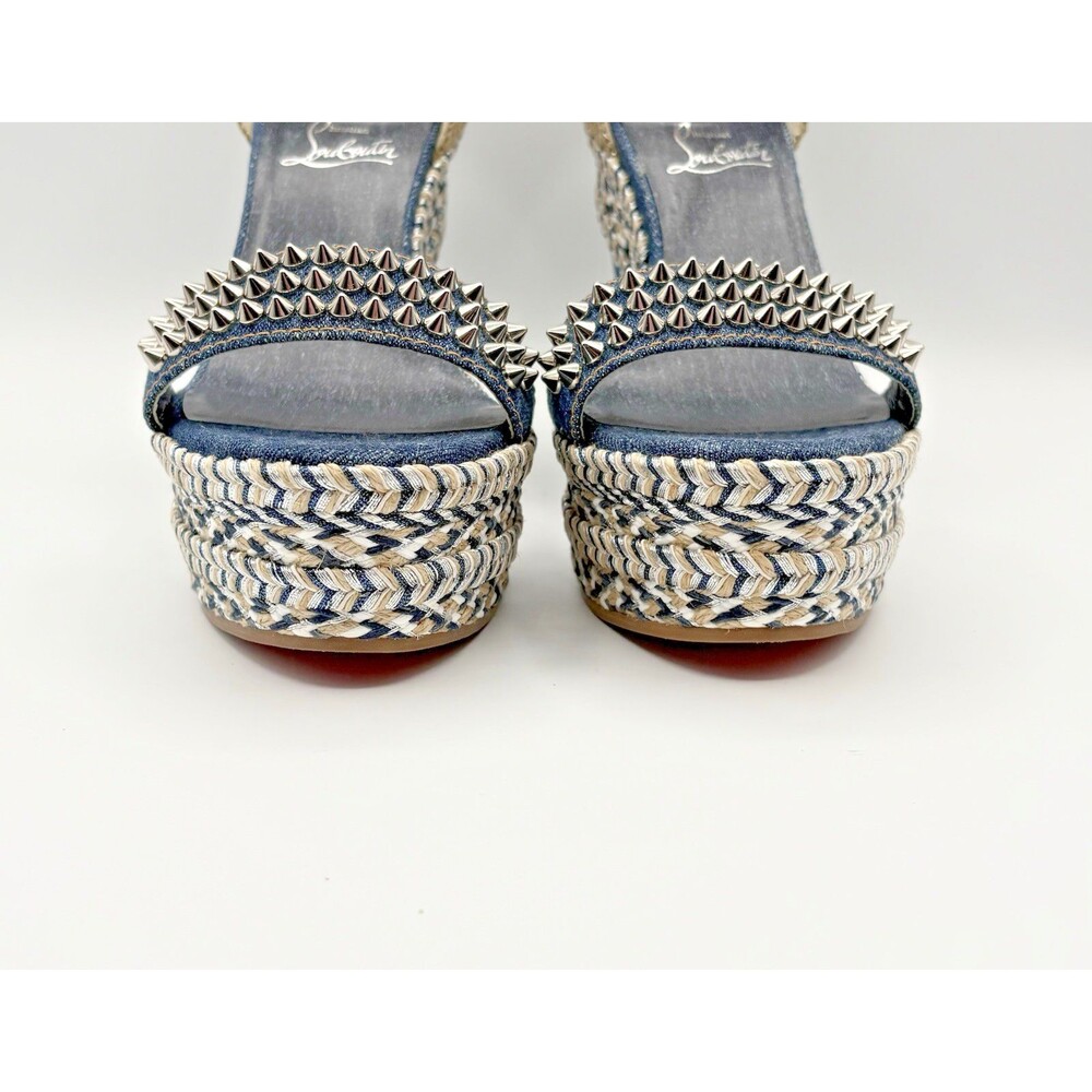 Christian Louboutin Madmonica 110 Denim Spiked Wedge Espadrilles Size EU 40 - Picture 4 of 10